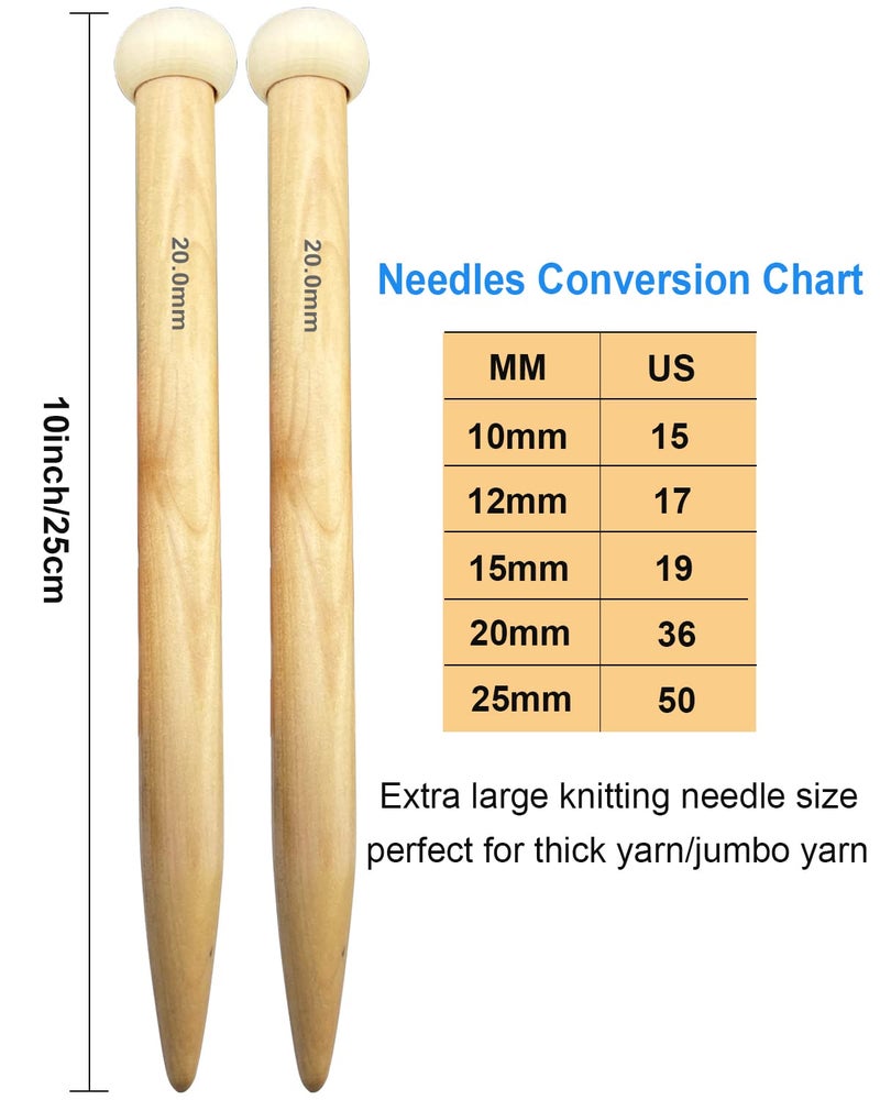 Weabetfu Large Size Bamboo Knitting Needle Straight Single Pointed Thick Knit Needles 10-inch Length Jumbo Knitting Needles for Huge Chunky Yarn Handmade DIY Knitting,US Size 15(10mm) - Image 4