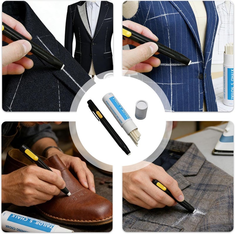 قلم الطباشير للخياطة يأتي مع علبة من الخراطيش الاحتياطية، وهو أداة مخصصة للتمييز على القماش والجلد والورق. - Image 2