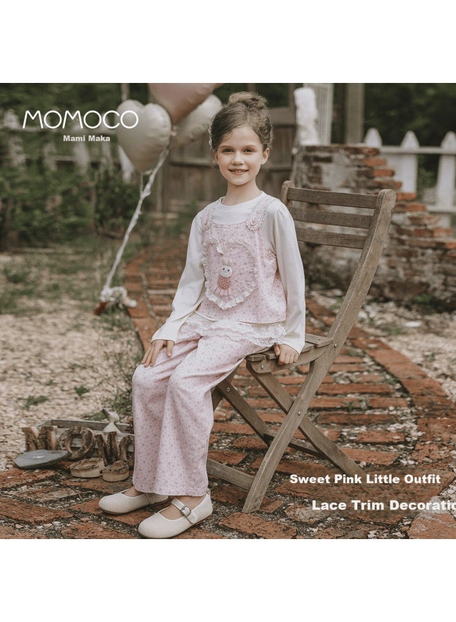 Momoco Girls' Spring Autumn Cotton Comfortable Stylish Sweet Two-piece Set Full Print Size 105