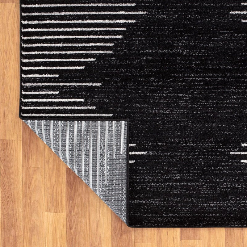 Rugshop Bohemian Stripe Stain Resistant High Traffic Living Room Kitchen Bedroom Dining Home Office Runner Rug 2'7" x 10' Black - Image 5