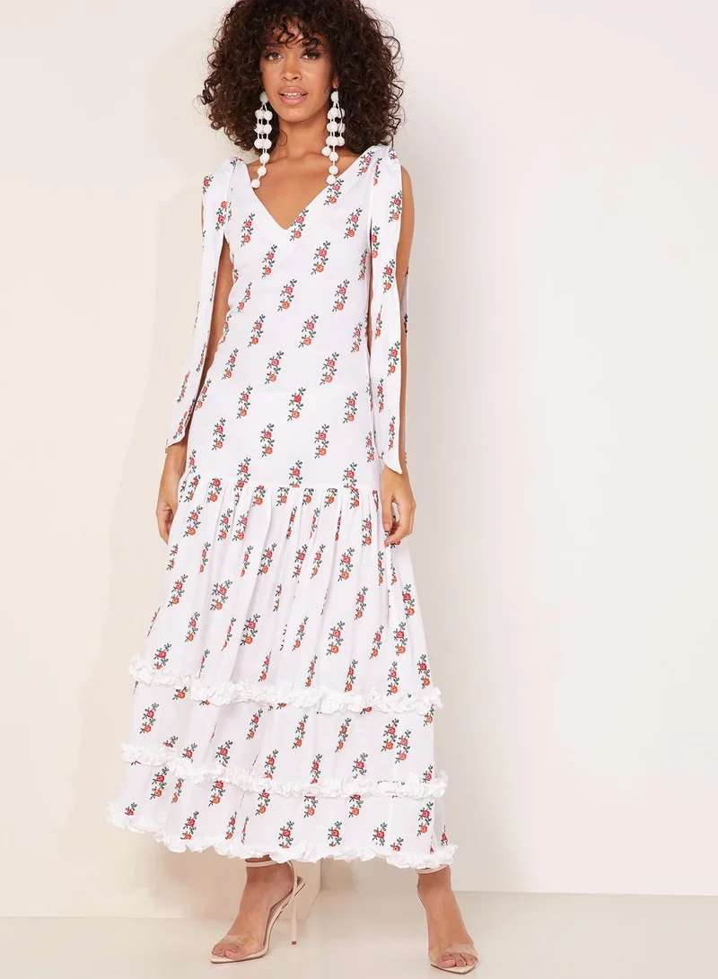 All Things Mochi Fabiana Ruffle Trim Printed Dress