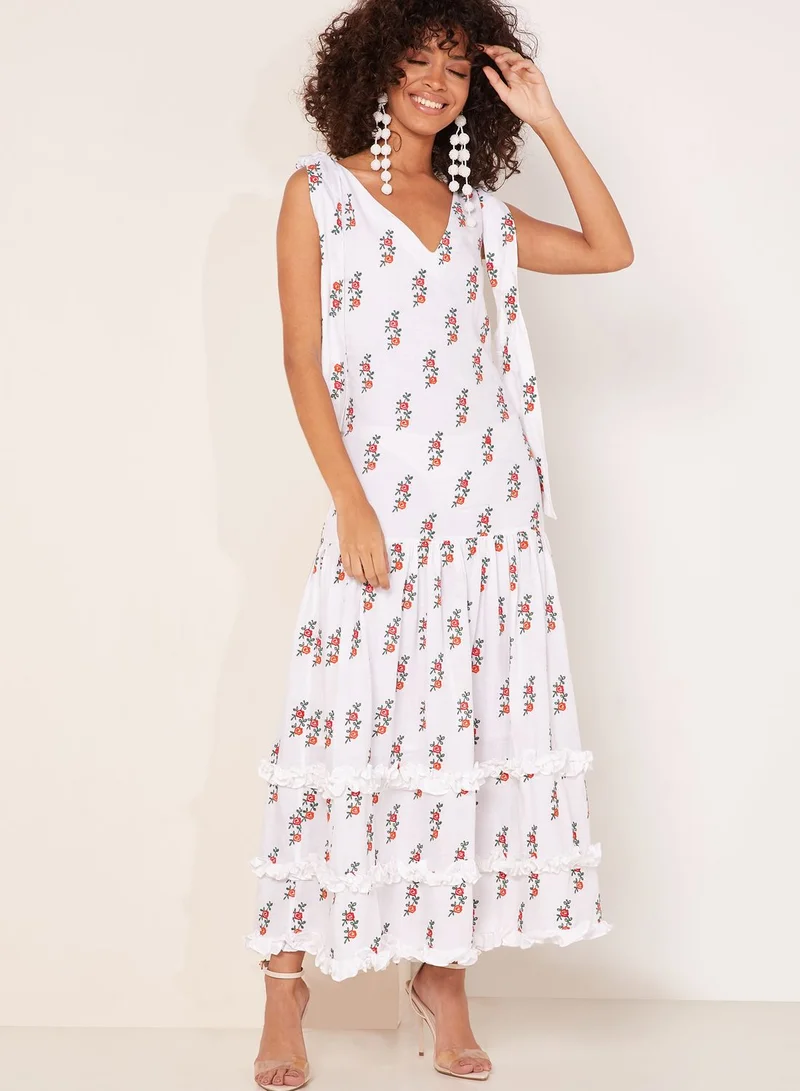 All Things Mochi Fabiana Ruffle Trim Printed Dress