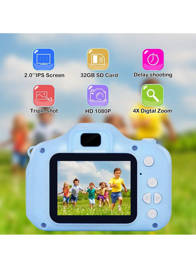 Kids Camera Gifts for 3-8 Year Old Boys Girls,Mini Rechargeable Child Digital Camera Shockproof Video Camcorder Gifts for,8MP HD Video 2 Inch Screenfor Outdoor Play(32GB TF card and Card Readers),Blue  - Image 3