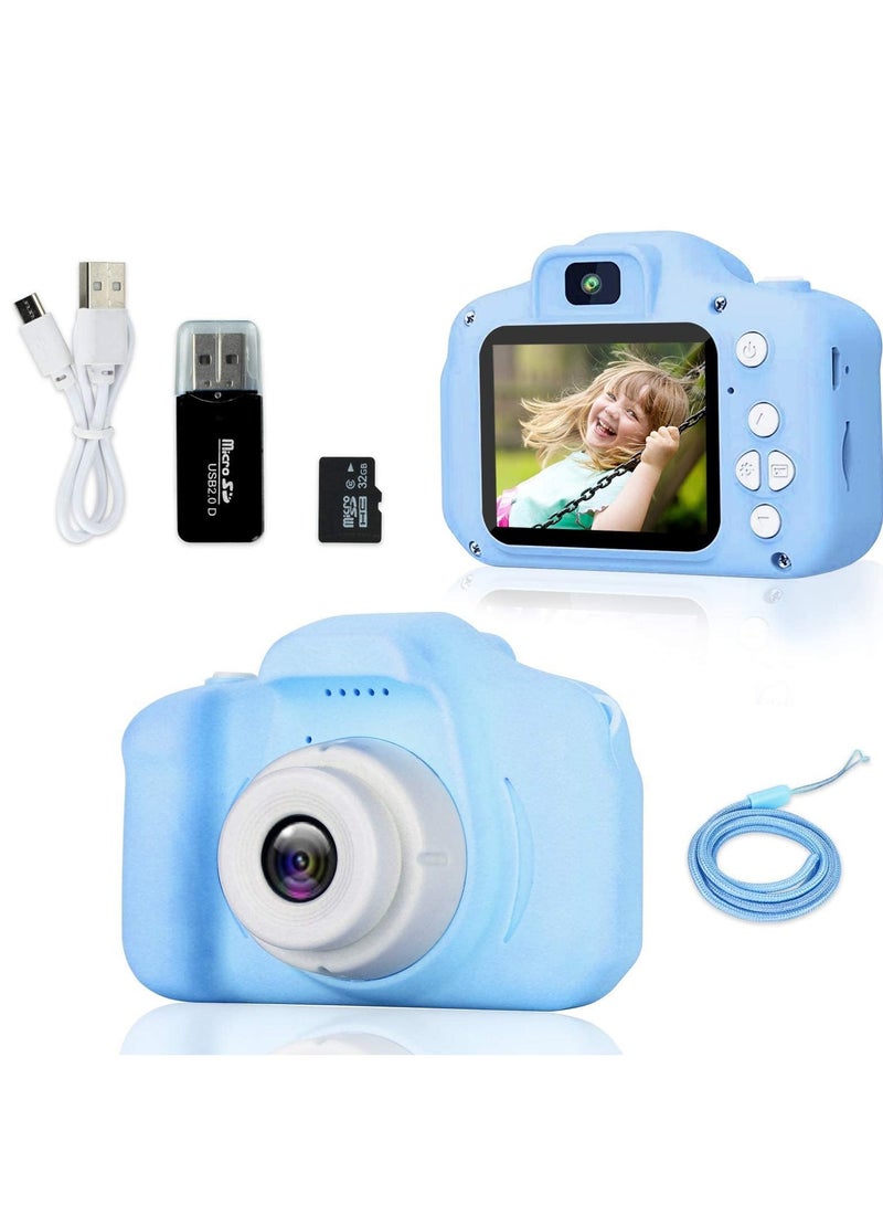 Kids Camera Gifts for 3-8 Year Old Boys Girls,Mini Rechargeable Child Digital Camera Shockproof Video Camcorder Gifts for,8MP HD Video 2 Inch Screenfor Outdoor Play(32GB TF card and Card Readers),Blue  - Image 1