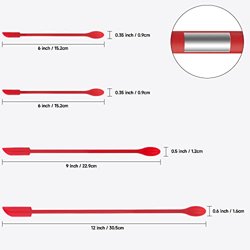 PCEEL Mini Spatula Silicone Spatula Set - 4pcs Small Makeup Scrapers for Cosmetics, Reusable Beauty Tiny Tools, Thin Jar Scraper, Get the Last of the Makeup Out of the Bottle(Red) - Image 2