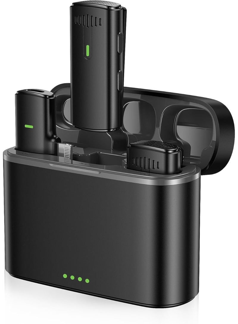 SOLARAE ميكروفون لافاليير لاسلكي لجهاز آيفون، أندرويد، ميكروفون صغير مع إلغاء الضوضاء، عمر بطارية 8 ساعات، ميكروفون بلوتوث للصدر، ميكروفون لافاليير لاسلكي USB C لتسجيل الفيديو، أسود - Image 1