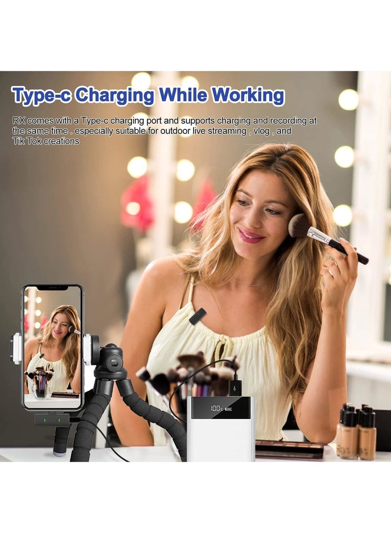 SOLARAE ميكروفون لافاليير لاسلكي لجهاز آيفون، أندرويد، ميكروفون صغير مع إلغاء الضوضاء، عمر بطارية 8 ساعات، ميكروفون بلوتوث للصدر، ميكروفون لافاليير لاسلكي USB C لتسجيل الفيديو، أسود - Image 3