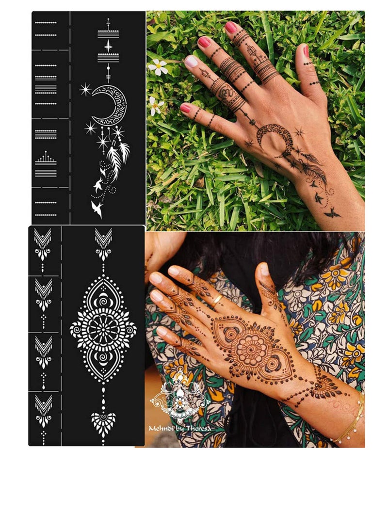 Tattoo Templates Henna Tattoo Stencils 12 Sheet Hand Temporary Tattoo Stickers Self-Adhesive Reusable Temporary Tattoos for Kids&Adults Body Art Template Painting Stencils