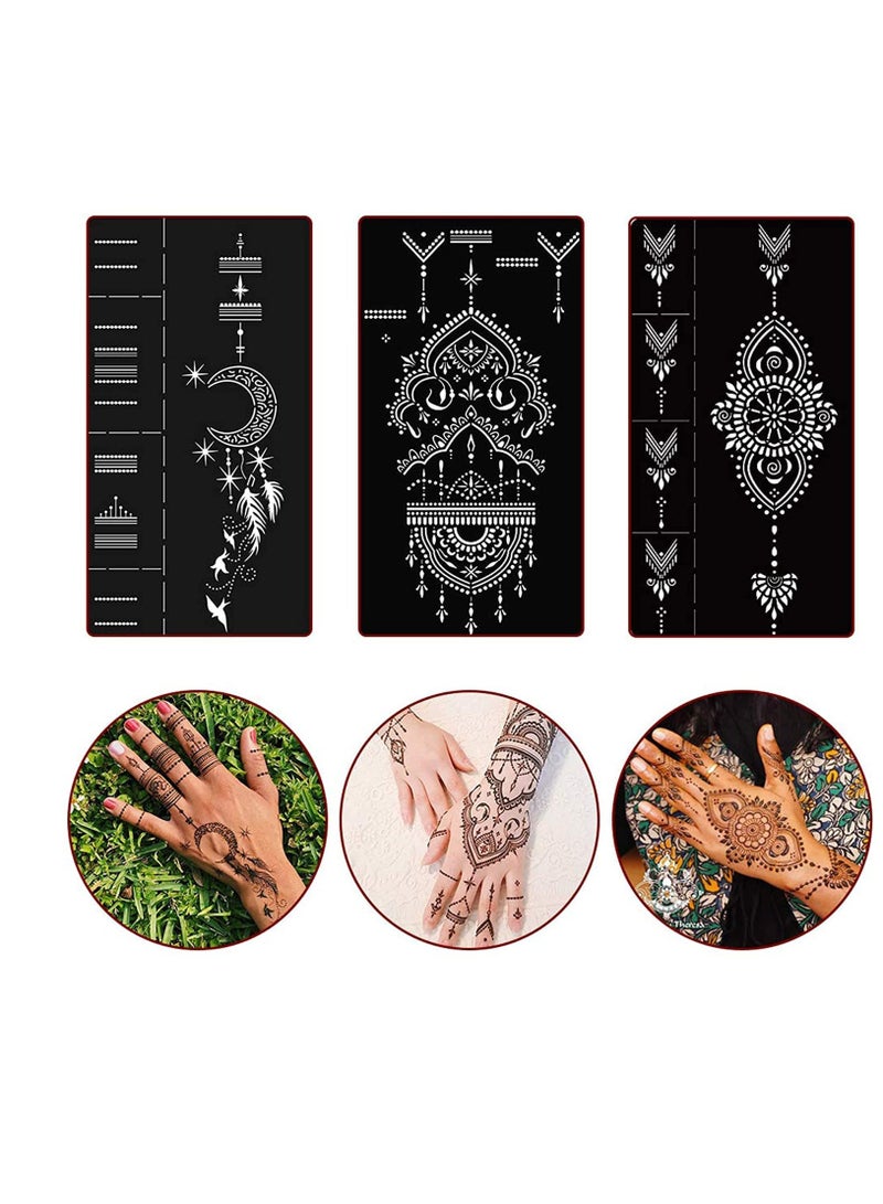 Tattoo Templates Henna Tattoo Stencils 12 Sheet Hand Temporary Tattoo Stickers Self-Adhesive Reusable Temporary Tattoos for Kids&Adults Body Art Template Painting Stencils