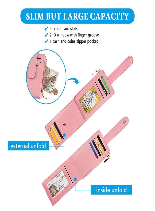 FT FUNTOR Small Wallet for Women，Ladies Bifold RFID Blocking Credit Card Holder with Zipper Coin Pocket & ID Window (Pink) - Image 2