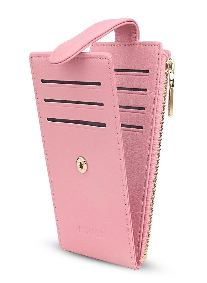 FT FUNTOR Small Wallet for Women，Ladies Bifold RFID Blocking Credit Card Holder with Zipper Coin Pocket & ID Window (Pink) - Image 1