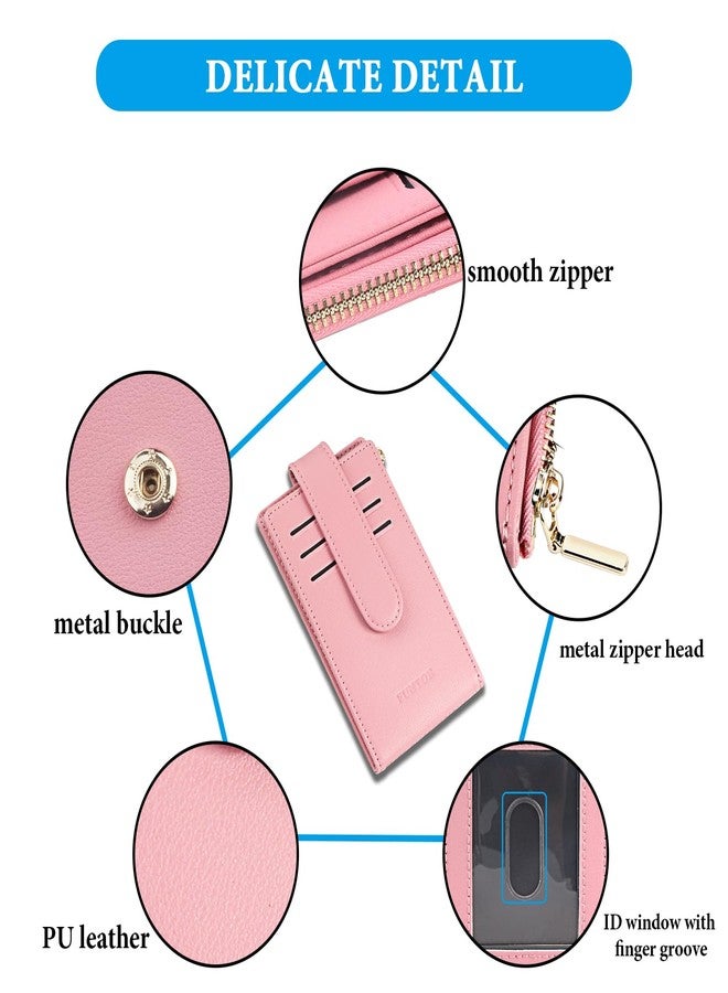 FT FUNTOR Small Wallet for Women，Ladies Bifold RFID Blocking Credit Card Holder with Zipper Coin Pocket & ID Window (Pink) - Image 4