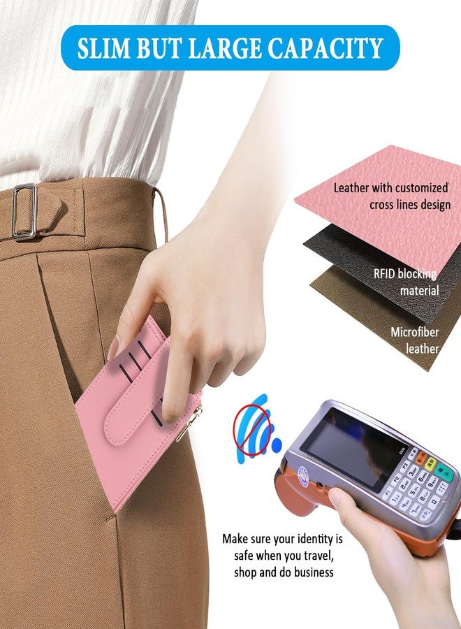 FT FUNTOR Small Wallet for Women，Ladies Bifold RFID Blocking Credit Card Holder with Zipper Coin Pocket & ID Window (Pink) - Image 3