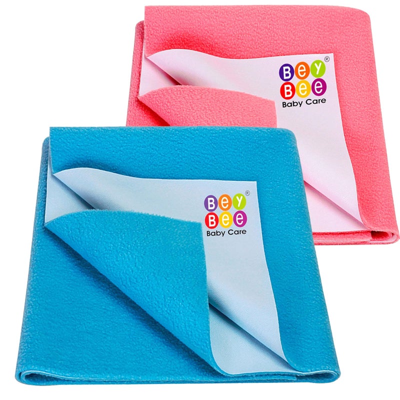 Bey Bee BeyBee Waterproof Quick Dry Sheet for Baby|Anti-Piling Fleece Extra Absorbent Washable Matress Protector| Baby Bed Protector Sheet for Toddler, (Small Pack of 2, 70x50cm, Salmon Rose + Firoza) - Image 1