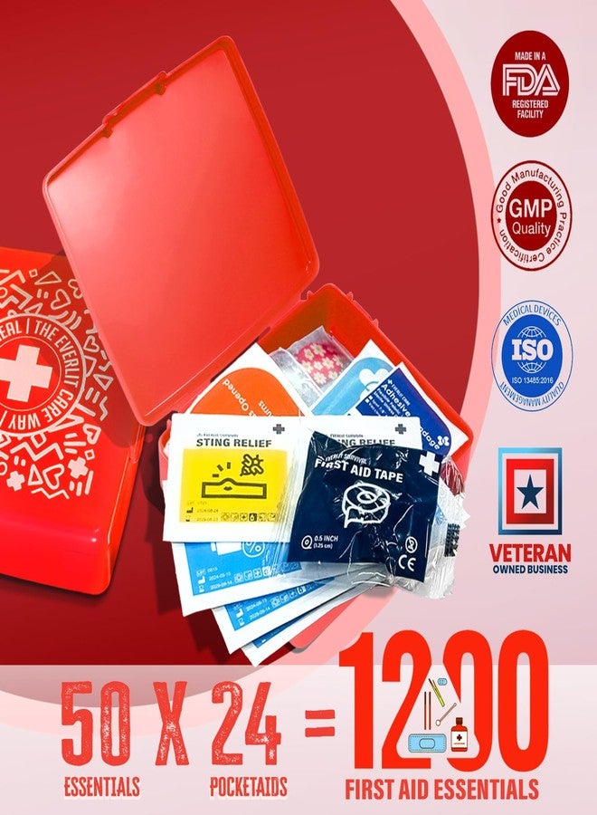 EVERLIT CARE EVERLIT Pocket-Aid Mini First Aid Kit | Compact, Portable Hard-Shell Cases of 50 Items | Cuts, Scrapes, Wound Care Essentials for Travel, Outdoor, School, Camping, Home, Office (24 Packs | 1200 Pcs) - Image 4