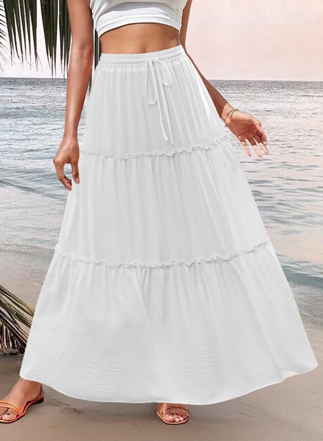 zeagoo Womens Casual Maxi Skirts for Women 2025 High Waist Boho Skirts Floral Printed Long Flowy Skirt with Pockets, White, L - Image 2