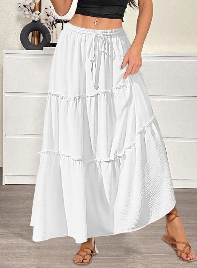 zeagoo Womens Casual Maxi Skirts for Women 2025 High Waist Boho Skirts Floral Printed Long Flowy Skirt with Pockets, White, L - Image 5