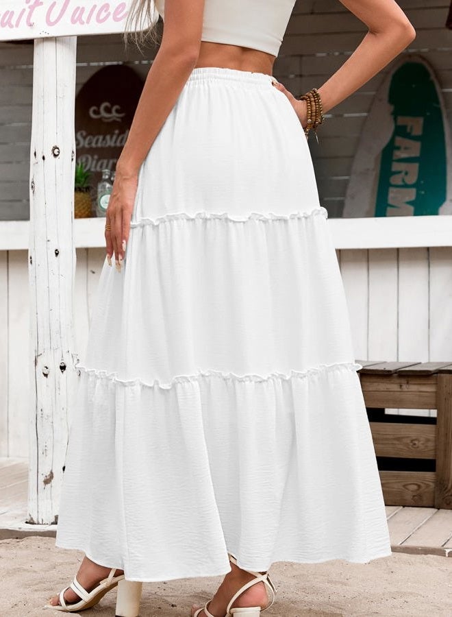 zeagoo Womens Casual Maxi Skirts for Women 2025 High Waist Boho Skirts Floral Printed Long Flowy Skirt with Pockets, White, L - Image 4