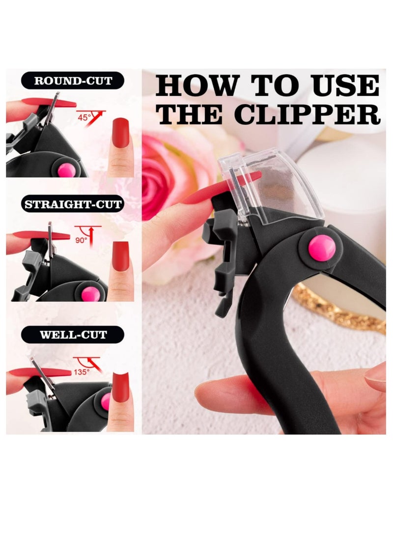 Adjustable Acrylic Nail Clippers with Sizer, Catcher and Length Measurement, Black Professional Dial Stainless Steel Nail Tips Cutter, Nail Trimmer - Image 3