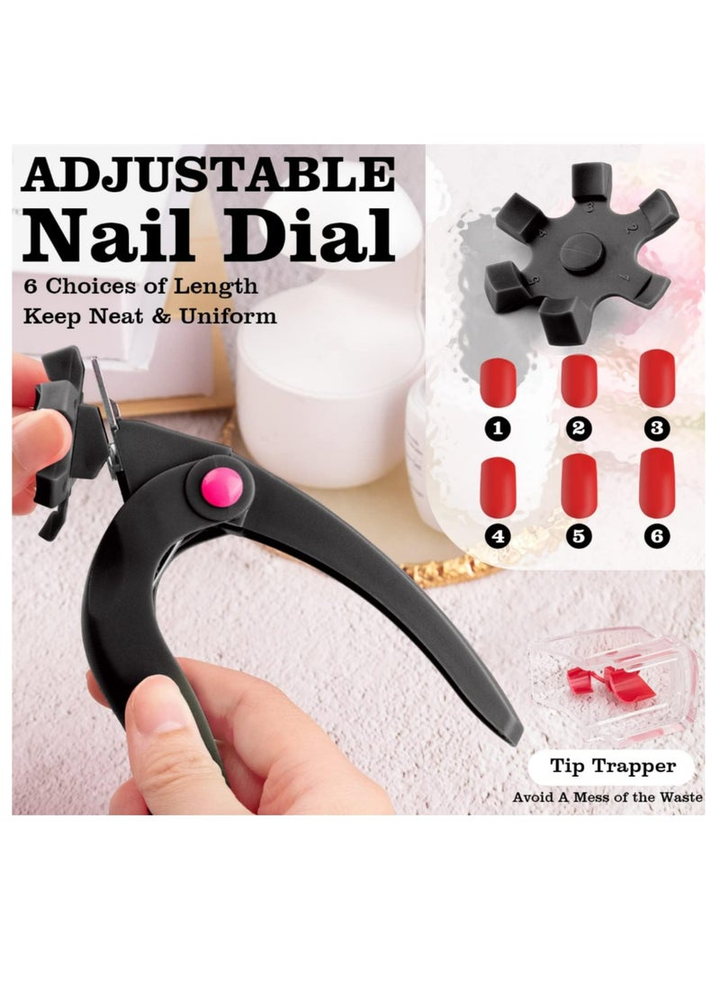 Adjustable Acrylic Nail Clippers with Sizer, Catcher and Length Measurement, Black Professional Dial Stainless Steel Nail Tips Cutter, Nail Trimmer - Image 2