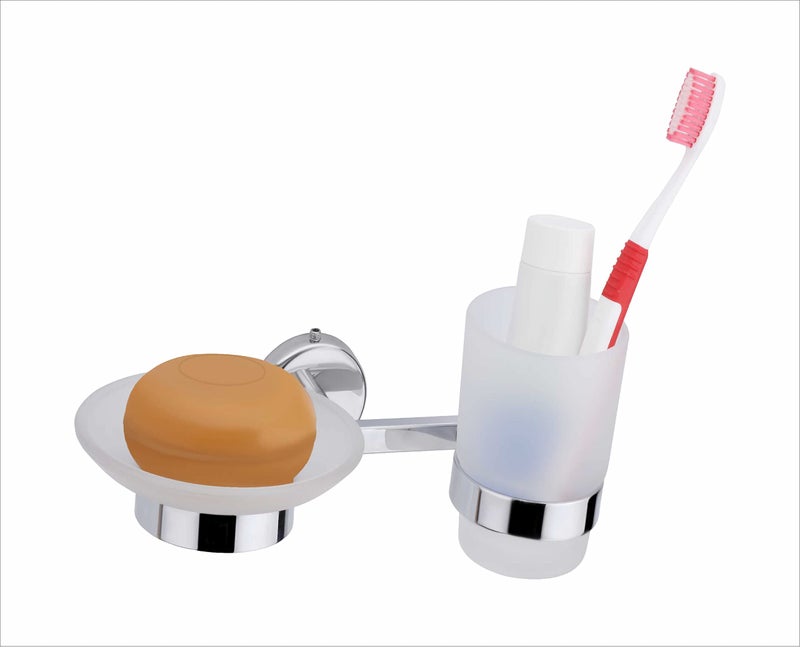 KANJAL soap dish with toothbrush holder tumbler stand for washbasin sabu dani and brush holder for bathroom tumbler holders dispensers 29(304 stainless steel,Chrome finish,frosted glass) - Image 3