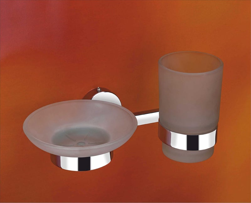 KANJAL soap dish with toothbrush holder tumbler stand for washbasin sabu dani and brush holder for bathroom tumbler holders dispensers 29(304 stainless steel,Chrome finish,frosted glass) - Image 1
