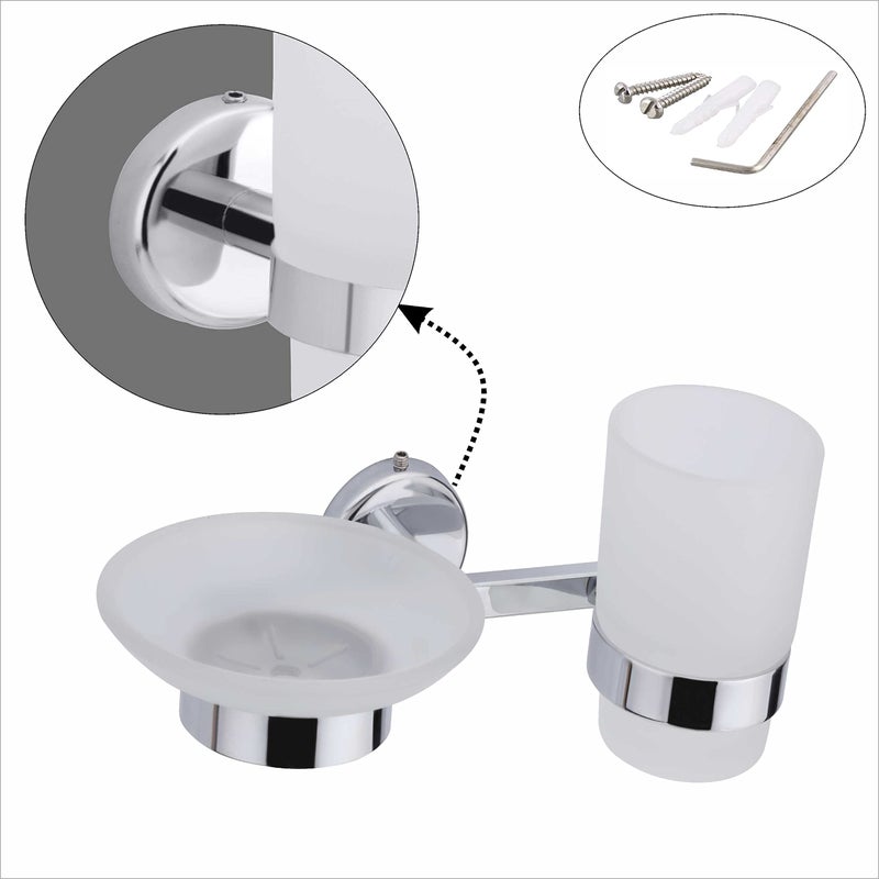 KANJAL soap dish with toothbrush holder tumbler stand for washbasin sabu dani and brush holder for bathroom tumbler holders dispensers 29(304 stainless steel,Chrome finish,frosted glass) - Image 5
