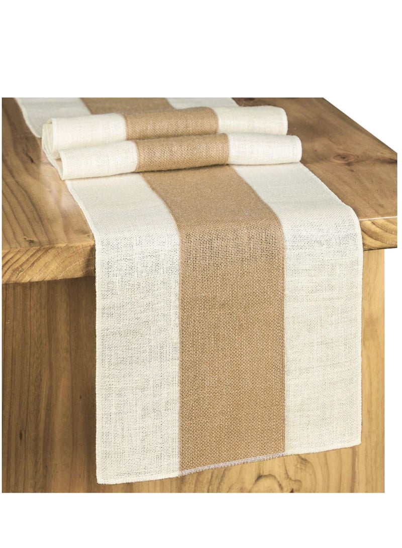 Excefore Burlap Table Runner Rustic Table Runner Farmhouse Table Decor Macrame Table Runner Jute Woven Fabric Light Colour Edge 12x72 Inches - Image 1