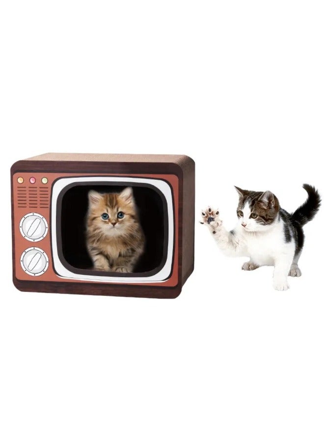 Petsary New Design TV Shaped Premium Cat Scratcher Cardboard, 2in1 Double Sided Cat Scratching Board for Indoor, Round Durable Cat Scratcher with Catnip for Small Pets Kitten Lounge Bed - Image 1