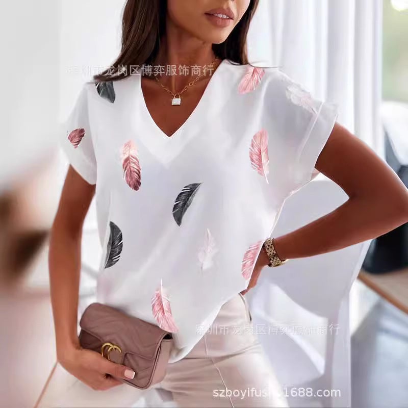 2023 New Independent Station Loose V-Neck Love Printed Short Sleeve T-Shirt For Women - Image 3