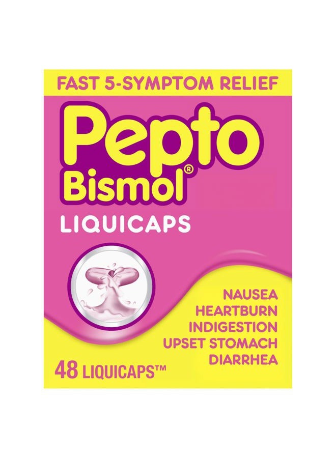 Pepto Bismol Liquicaps, Upset Stomach Relief, Bismuth Subsalicylate, Multi-Symptom Relief of Gas, Nausea, Heartburn, Indigestion, Upset Stomach, Diarrhea, 48 Liquicaps  - Image 1