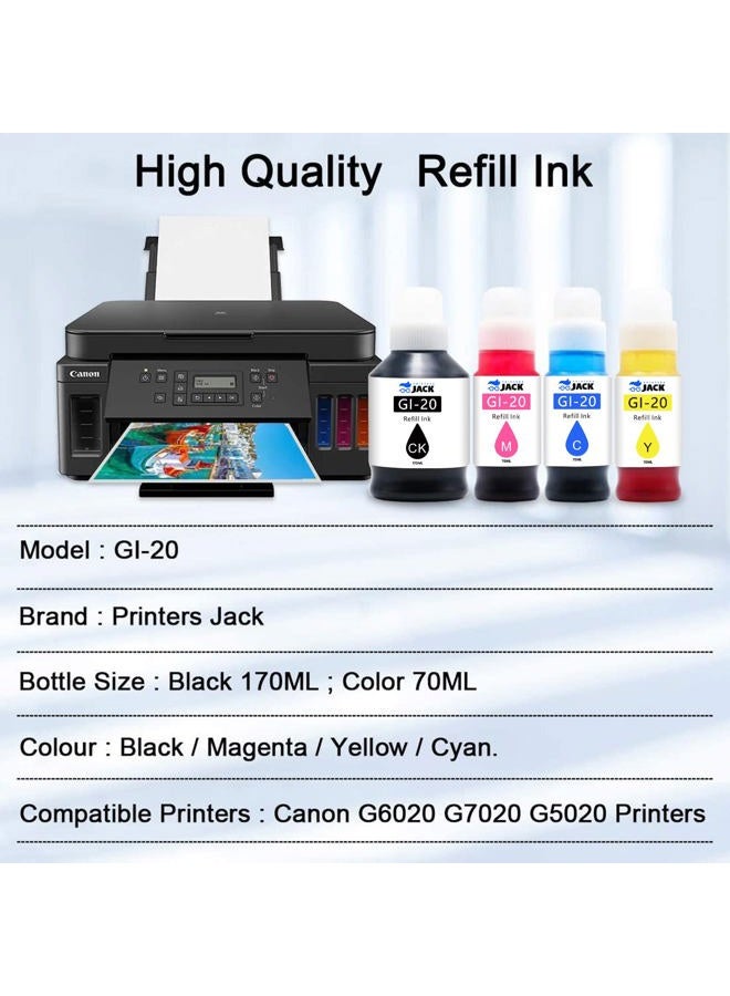Printers Jack Compatible Canon GI-20 GI20 Refill Ink Bottles Kit for Canon PIXMA G5020 G6020 G7020 MegaTank Printers - Image 3