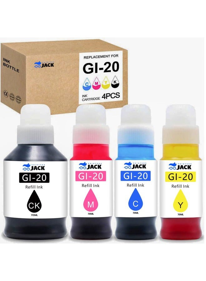Printers Jack Compatible Canon GI-20 GI20 Refill Ink Bottles Kit for Canon PIXMA G5020 G6020 G7020 MegaTank Printers - Image 1