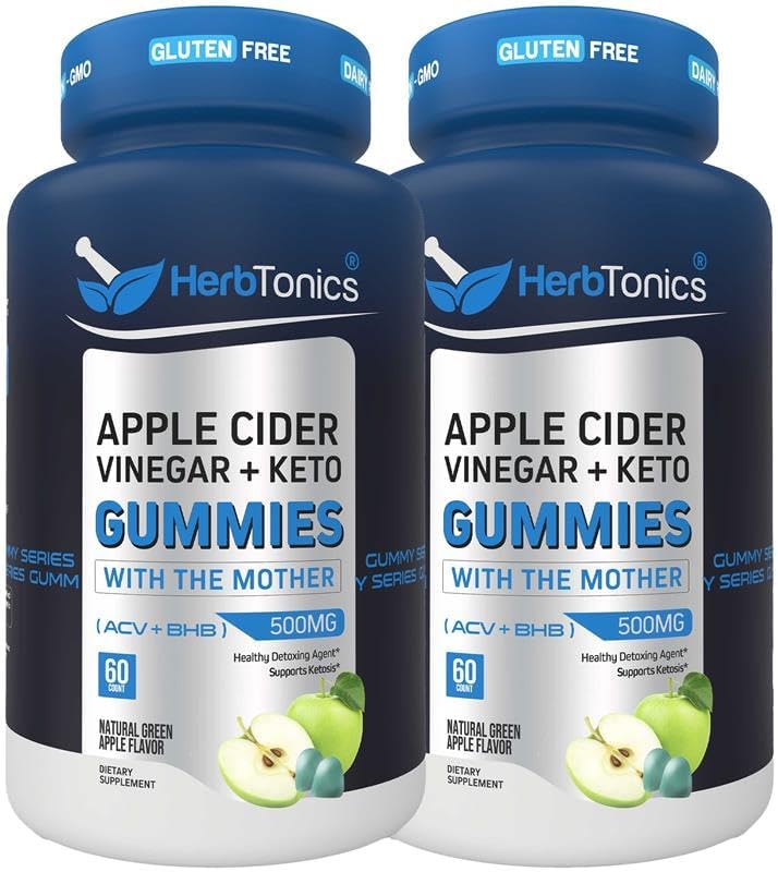Herbtonics هاربتونيكس جيلاتين خل التفاح كيتو لدعم الهضم والتخلص من السموم خالي من السكر BHB تركيبة متقدمة لدعم الكيتو خل التفاح الخام مع الأم 120 جيلاتين نباتي من خل التفاح - Image 1