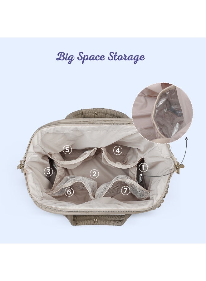 Little Story Elva Diaper Bag with Stroller Straps - Beige - Image 5