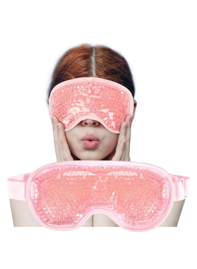 J JIMOO Cooling Ice Gel Eye Mask-Reusable Eye Masks, Sleeping Mask With Plush Backing For Headache, Puffiness, Allergies, Migraine, Stress Relief (Pink) - Image 1