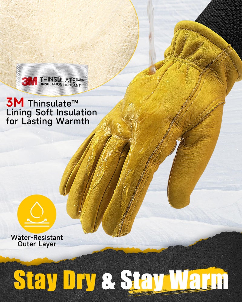 DULFINE Waterproof Winter Work Gloves for Men and Women,3M Thinsulate Lining for Cold Weather,Cow Leather Thermal Insulated - Image 3