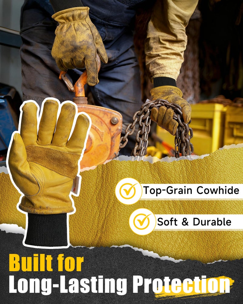 DULFINE Waterproof Winter Work Gloves for Men and Women,3M Thinsulate Lining for Cold Weather,Cow Leather Thermal Insulated - Image 5