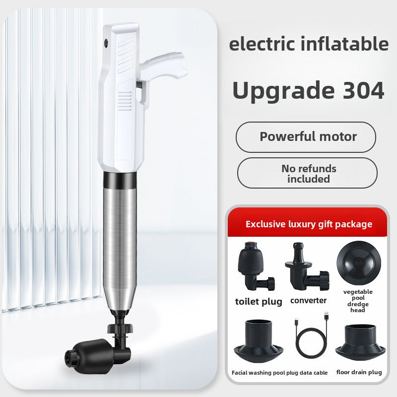 Toilet Unclogger White Steel Construction - High Pressure Power Pipe Unclogger - Electric Charging Design for Home Bathroom Kitchen Professional Plumbing Use - Image 1
