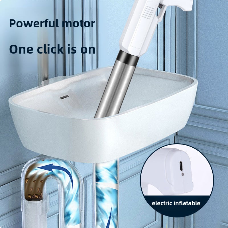 Toilet Unclogger White Steel Construction - High Pressure Power Pipe Unclogger - Electric Charging Design for Home Bathroom Kitchen Professional Plumbing Use - Image 4