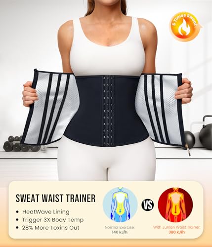 Junlan Sweat Waist Trainer for Women - Corset Sweat Band for Working Out(Black,Large) - Image 2
