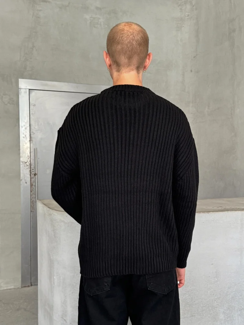 هايمان Men's Ribbed Knit Oversize Sweater