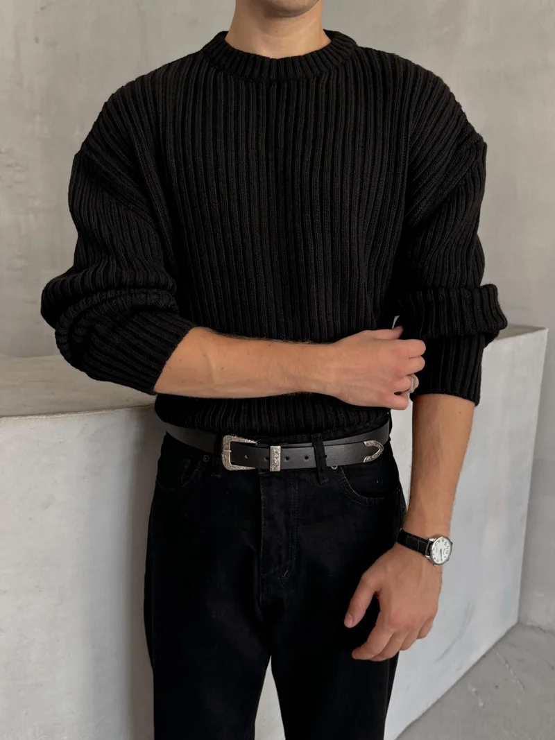 هايمان Men's Ribbed Knit Oversize Sweater