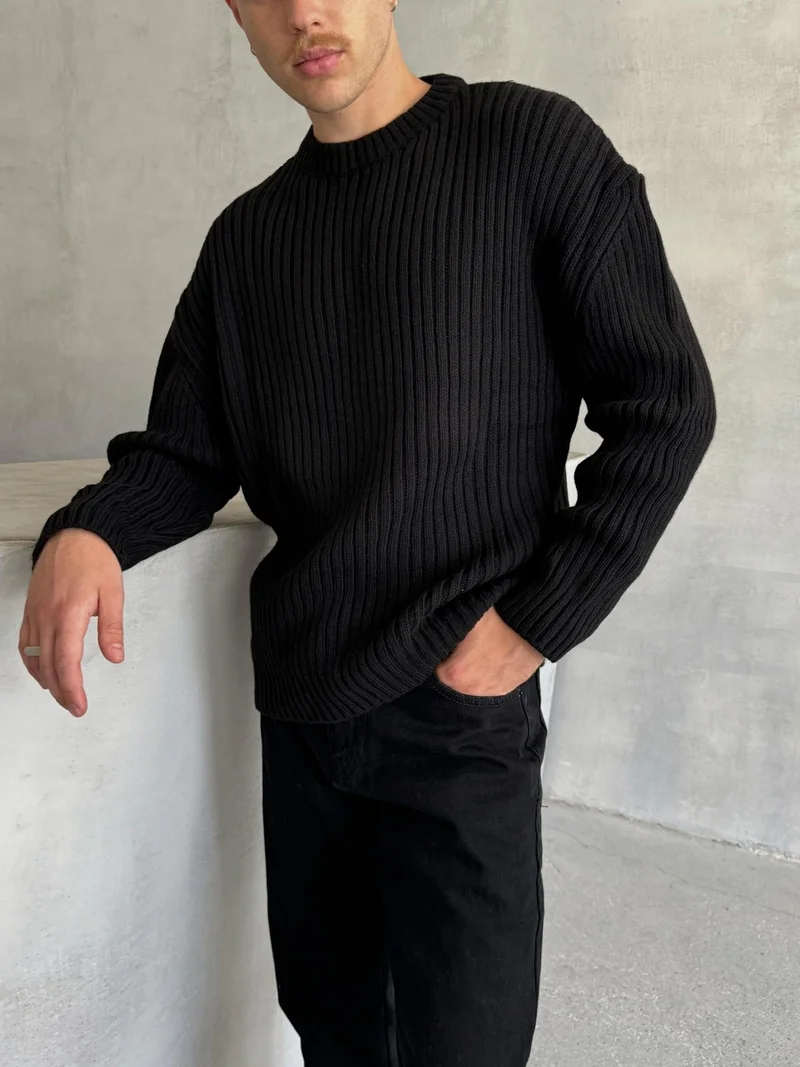 هايمان Men's Ribbed Knit Oversize Sweater