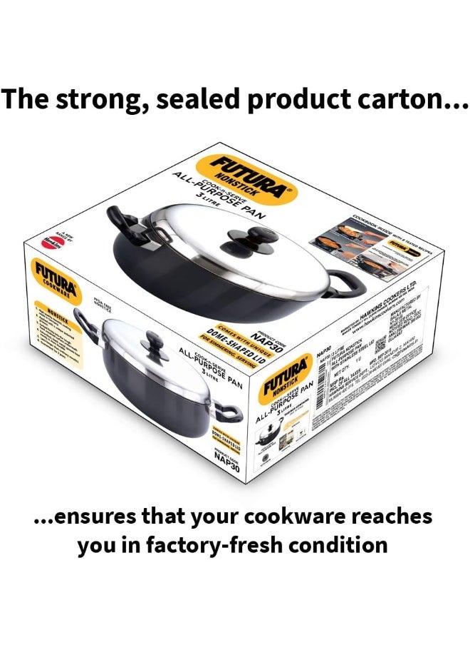 Hawkins - Hawkins Futura Nonstick All-Purpose Pan 3L, 22 cm, 3.25 mm with SS Lid (Black) - Image 1