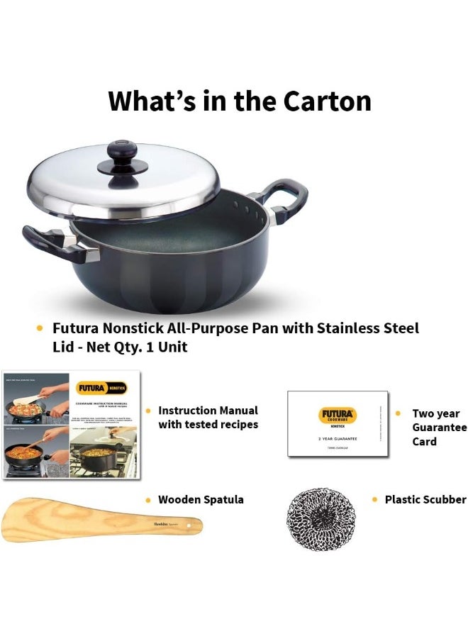 Hawkins - Hawkins Futura Nonstick All-Purpose Pan 3L, 22 cm, 3.25 mm with SS Lid (Black) - Image 1