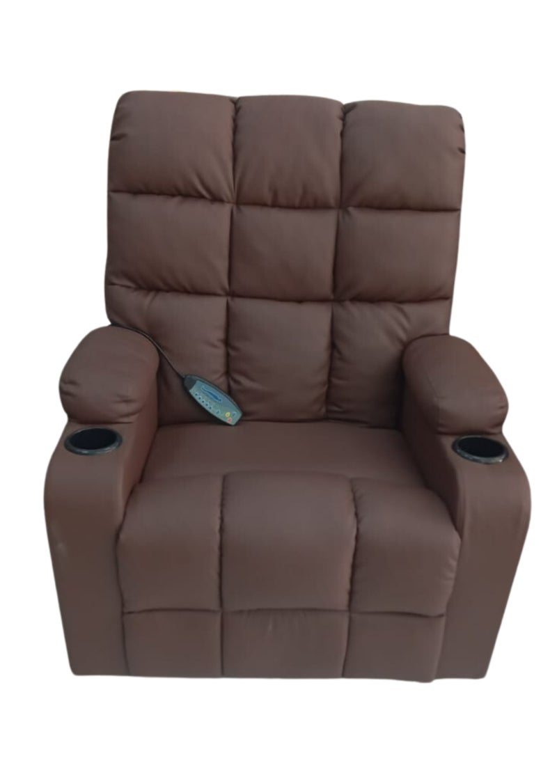 SILA - Modern Design Executive Massager Sofa Recliner Leather BROWN with Moving and Rocking Sofa and Have More cushion - Image 1