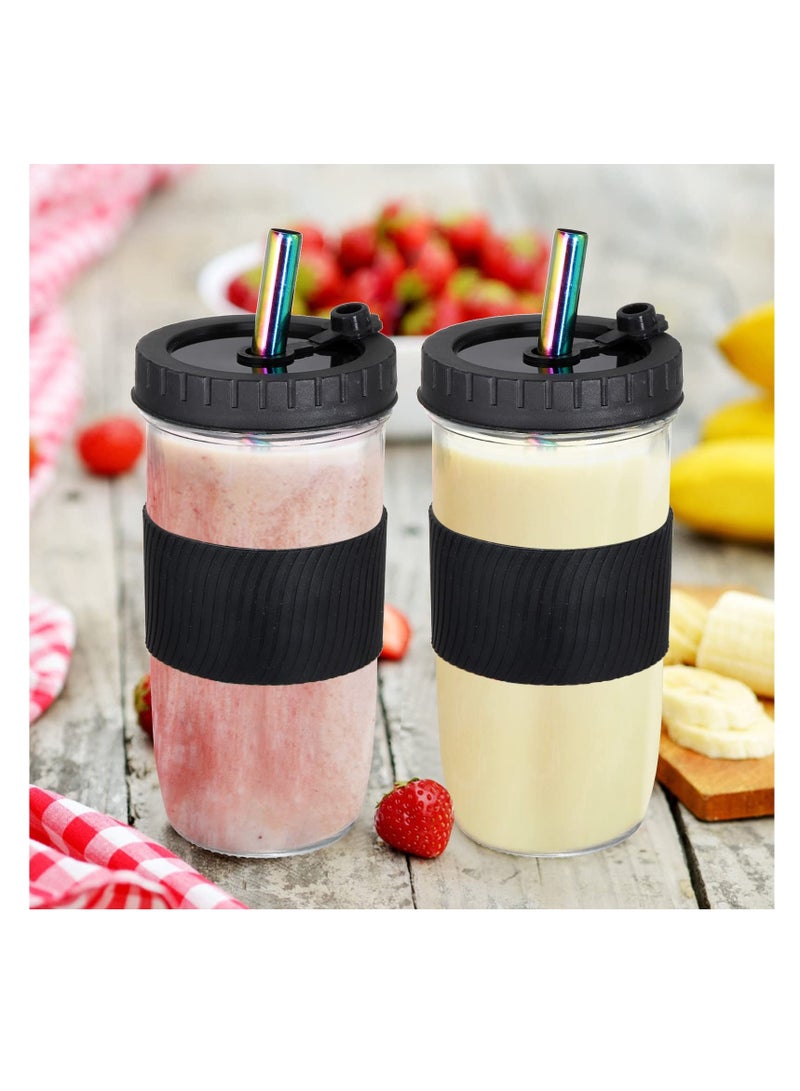 Y&D 4 Pack 720ml Reusable Boba Cup with Lids and Straw, Iced Coffee Cups Glass Smoothie Cups, Bubble Tea Jar Silicone Sleeve, BPA Free, Dishwasher Safe, 2 Colors  - Image 2