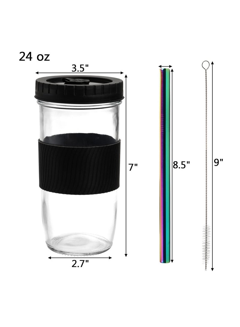 Y&D 4 Pack 720ml Reusable Boba Cup with Lids and Straw, Iced Coffee Cups Glass Smoothie Cups, Bubble Tea Jar Silicone Sleeve, BPA Free, Dishwasher Safe, 2 Colors  - Image 3