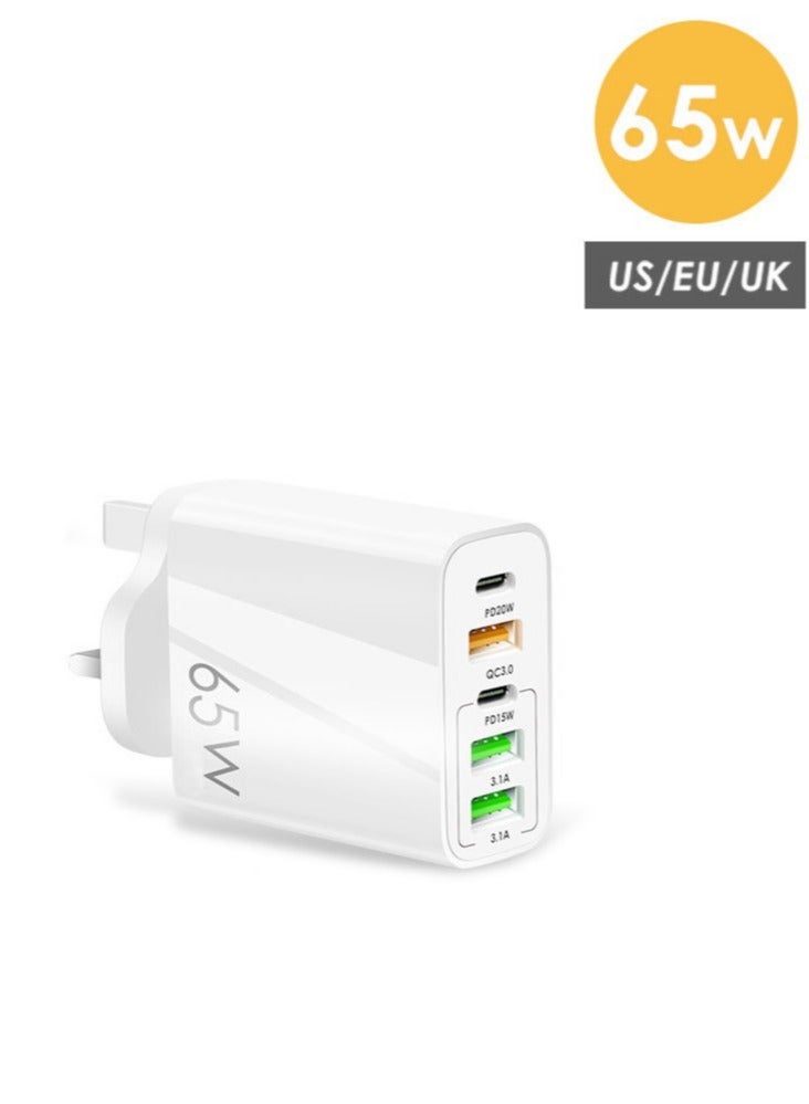 65W Multifunctional 5 Port TYPE C Charger - Wall Plug USB C PD Charger With Quick Charge 3.0 - Infino Charging Station Compatible With IPhone, Pixel, Samsung, Huawei, iPad, AirPods,Tablets And More